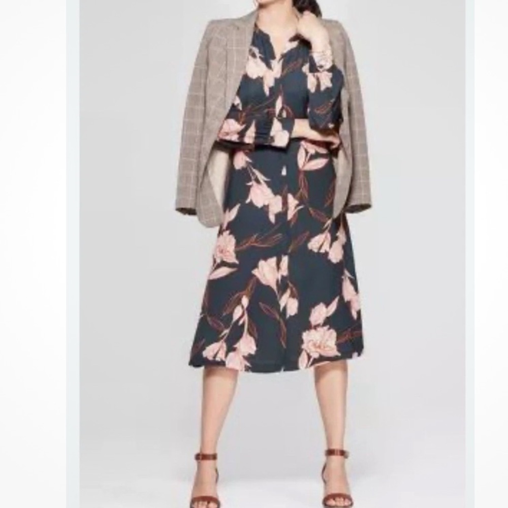 A New Day floral Long Sleeve Button Down Dress Size Small